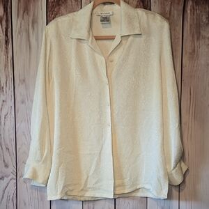 Evan Picone Vintage Ivory Button Down Shirt With Shoulder Pads Size 10